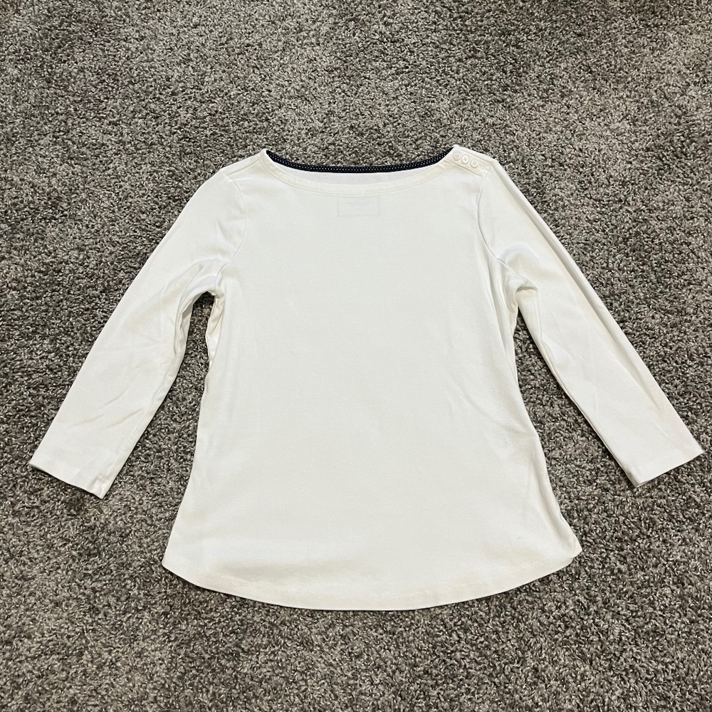 White Charter Club Top 3/4 Sleeve with Buttons on Shoulder Petite Medium Cotton